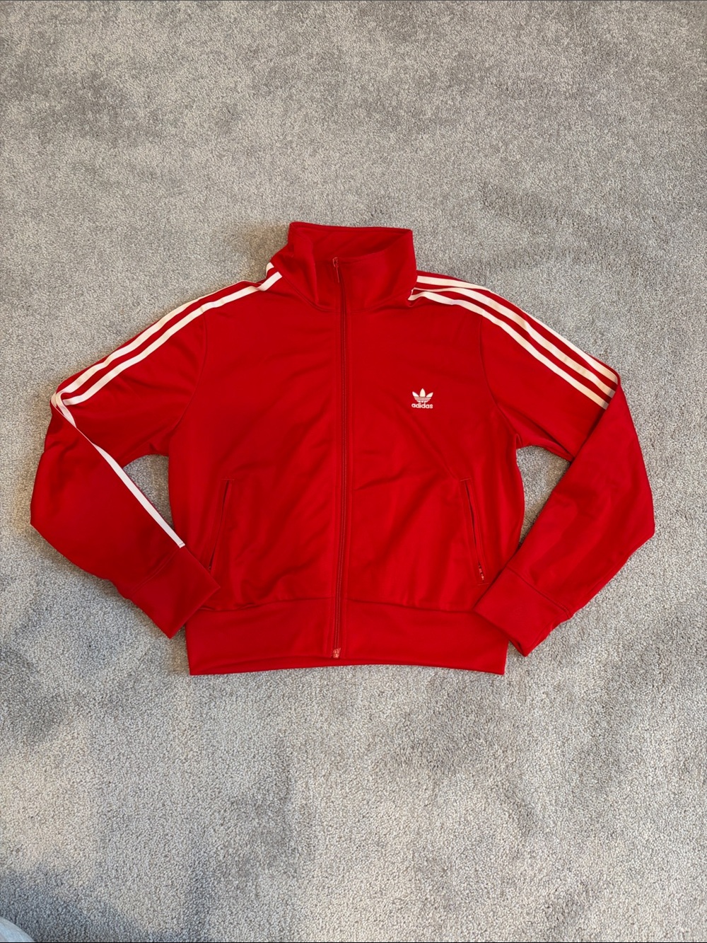 adidas Red Track Jacket with White Three-Stripes